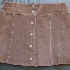 Vintage MGR Suede Leather Silver Snap Front Mini Skirt sz 11